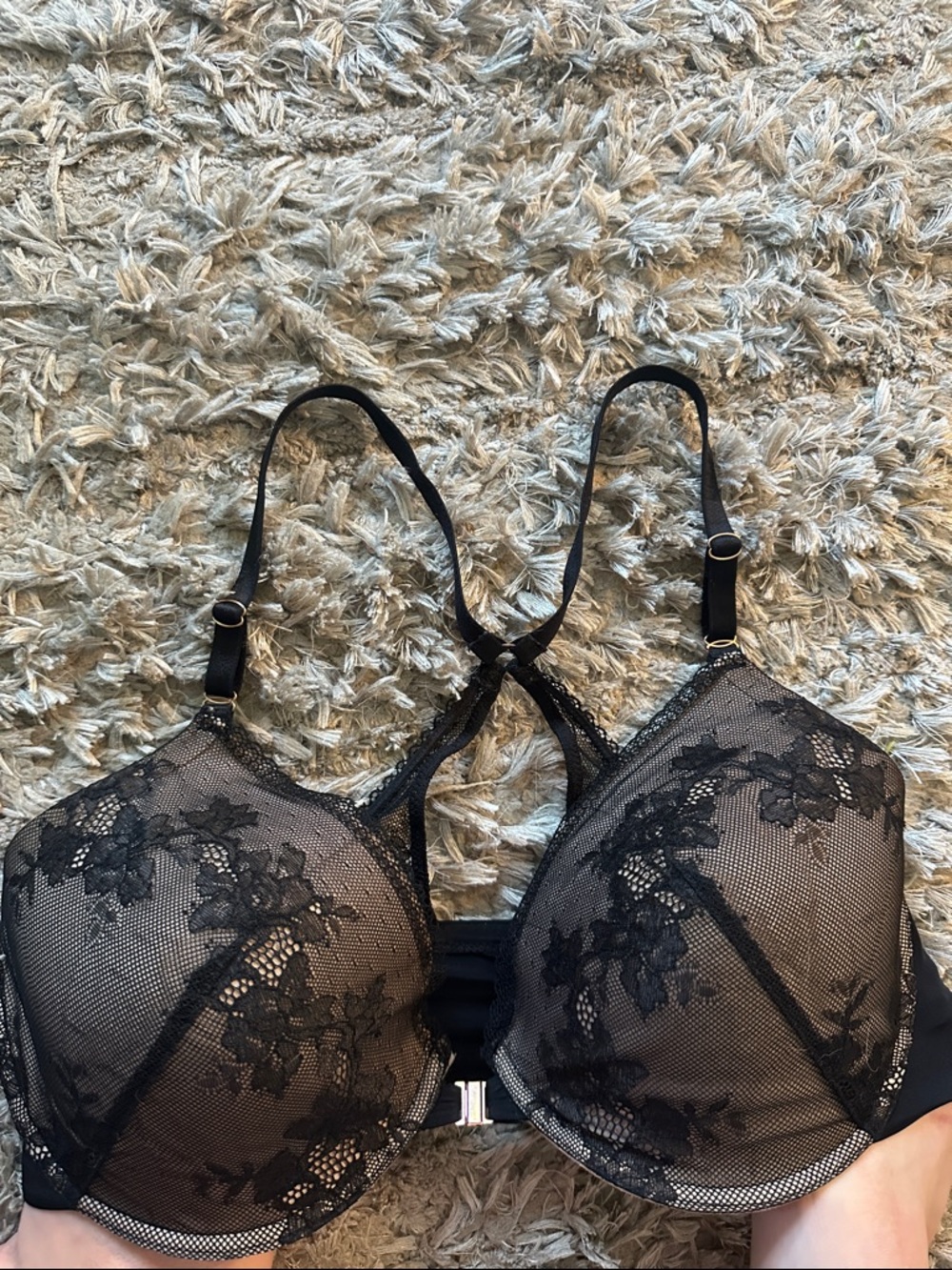 Black Lace front clasp Bra with Racerback